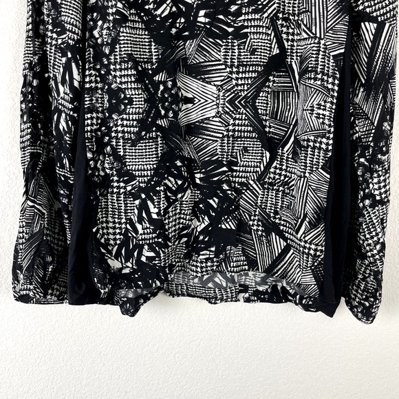 Yigal Azrouel Cold Shoulder Silk Top Womens 6 Black Blouse Printed Long Sleeve - Picture 3 of 13